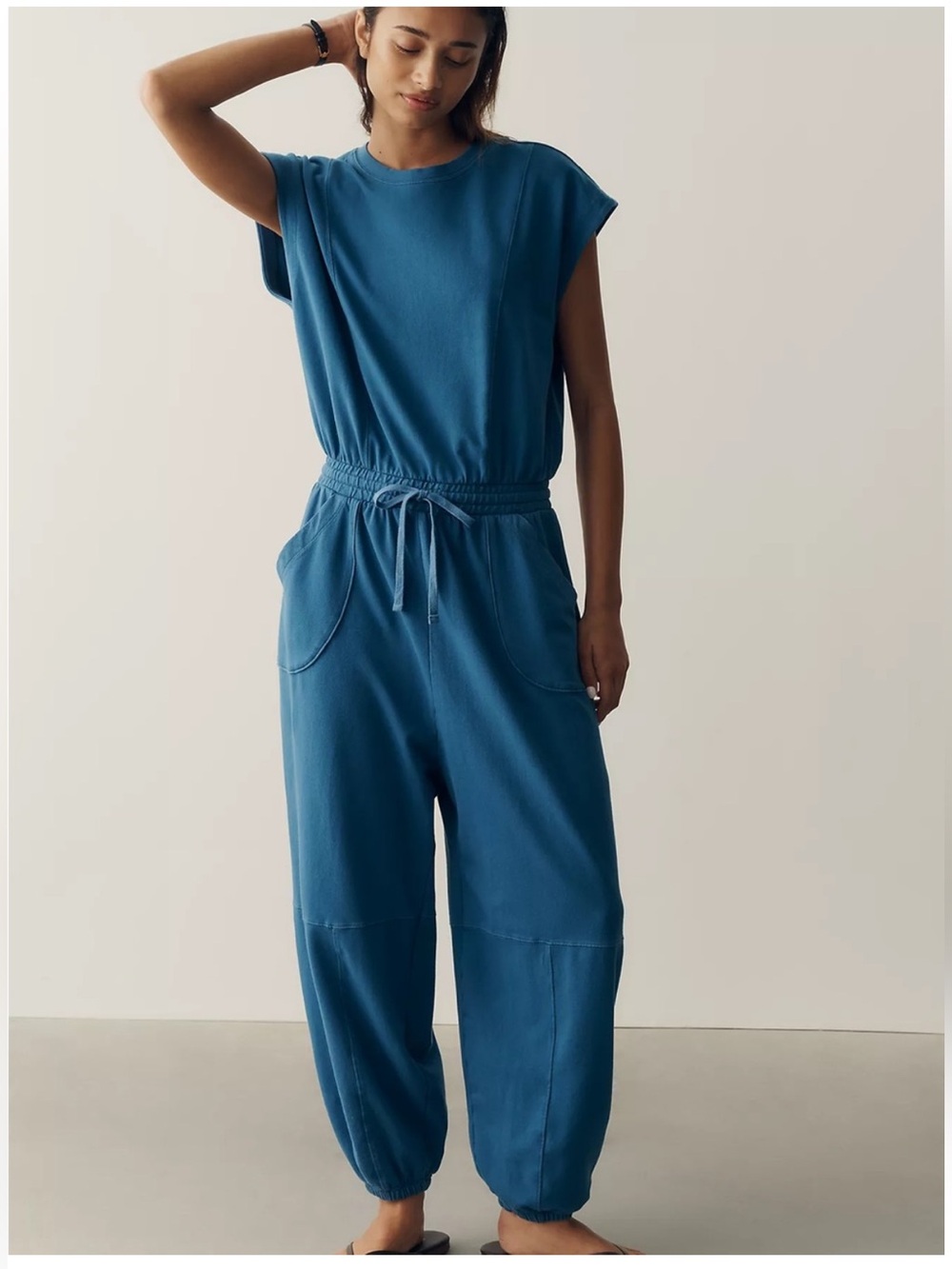 Anthropologie Daily Practice Short sleeve knit Jumpsuit blue XS